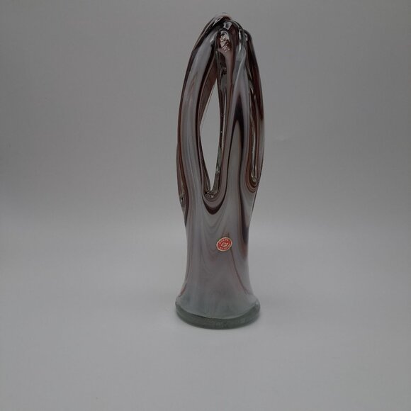 Hand Blown Murano Style Art Glass Vase Brown Swirl Design Mexico Vintage - Picture 9 of 11